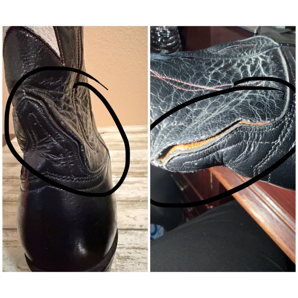 Lucchese Classics Star Inlay Cowboy Boots Black Leather USA Vintage 10.5 w/FLAW - Picture 14 of 16